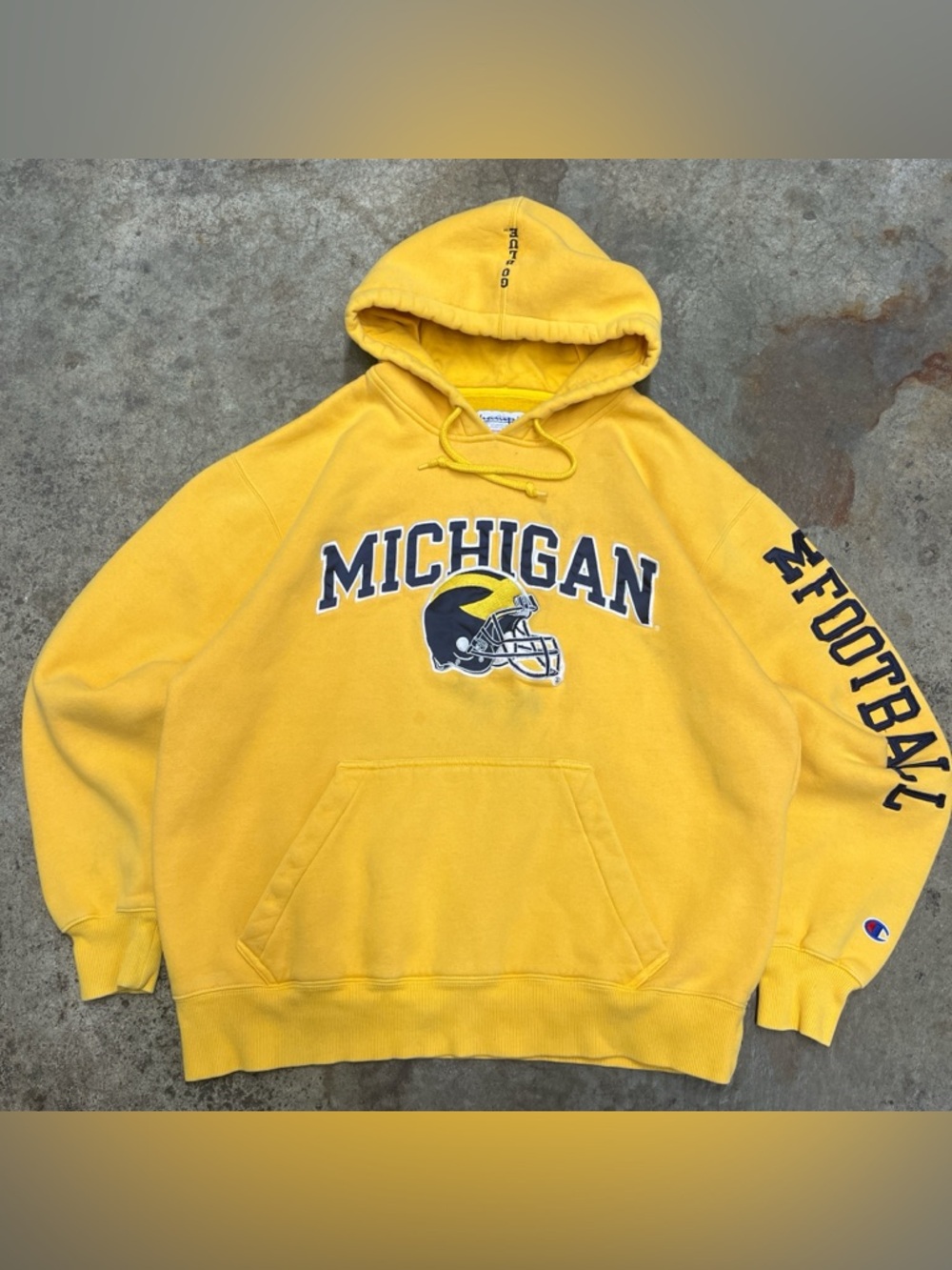 Y2K Champion University of Michigan Hoodie Men’s Large Yellow Embroidered Heavy